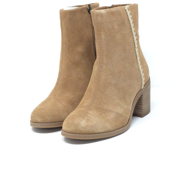 Toms Shoes - TOMS Evelyn Brown Suede Stacked Heel Ankle Boots 6M
